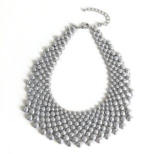 Chico's Silver Gray Chain Mail Textured Dome Bib Necklace